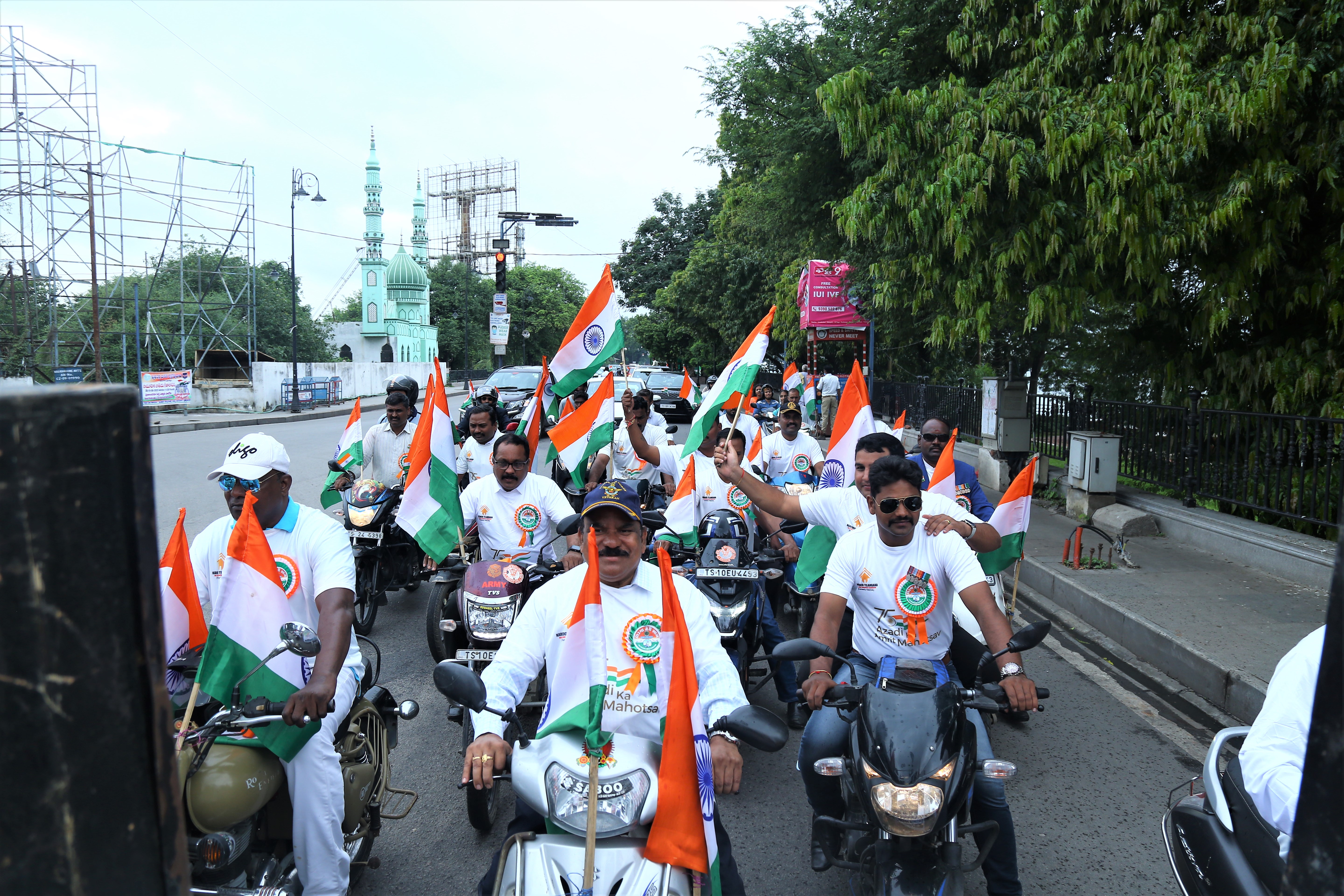 Veteran soldiers riding motorcycles in the patriotic rally